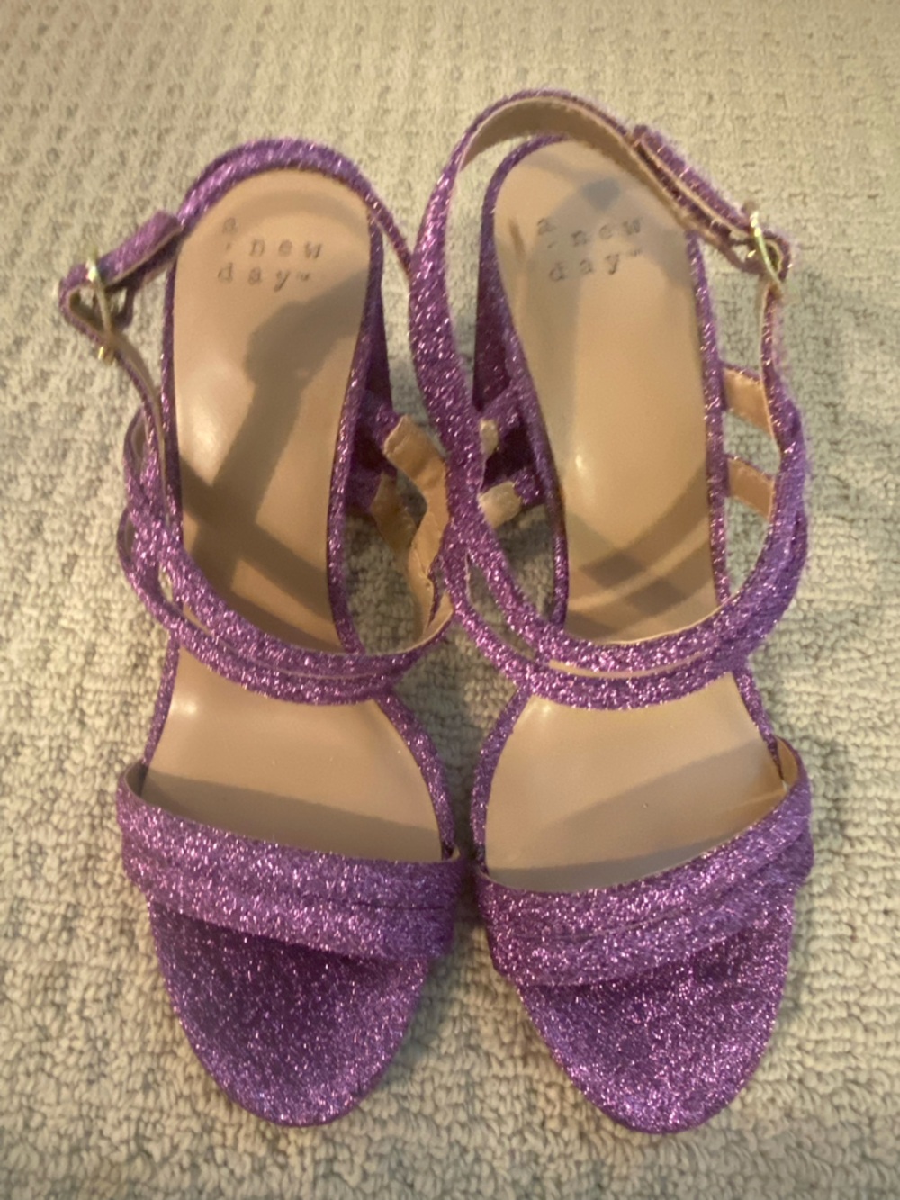 a new day Purple Glitter Slingback Heeled Strappy sandals. 8.5 VGUC worn once.
